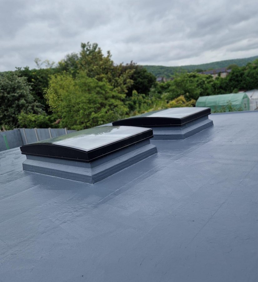 Finished flat roof with two rooflights